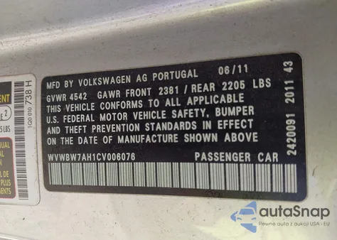 2012 Volkswagen Eos Komfort from USA, damaged, VIN WVWBW7AH1CV006076